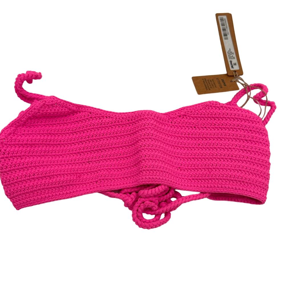 SKIMS Taffy PINK Women's Crochet Swim Scoop Bikini Top NWT Size XXS